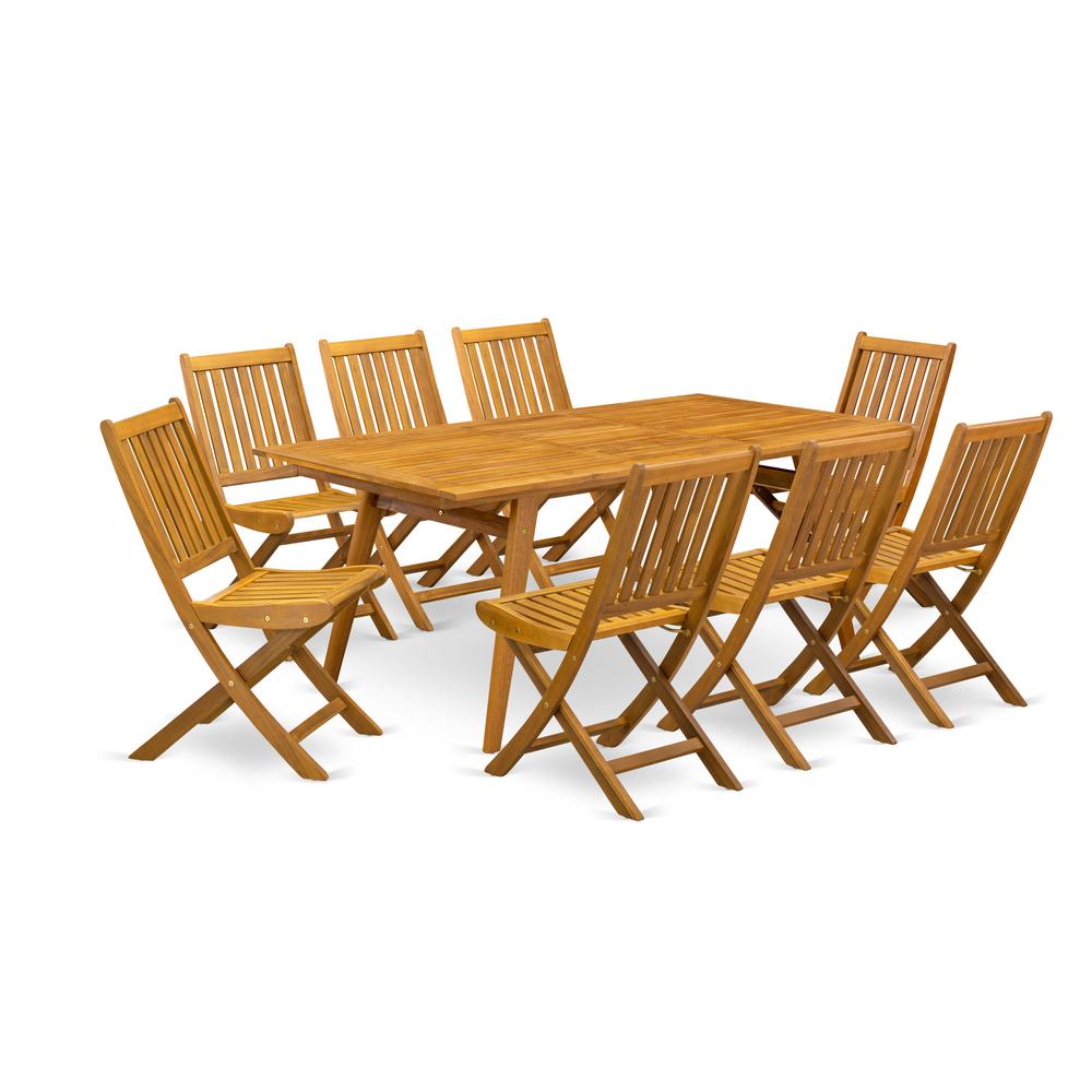  9-Pc Outdoor Table Set- 8 Outdoor Chairs Slatted Back And Modern Coffee Table And Rectangular Top And Dining Tables By East West Furniture 