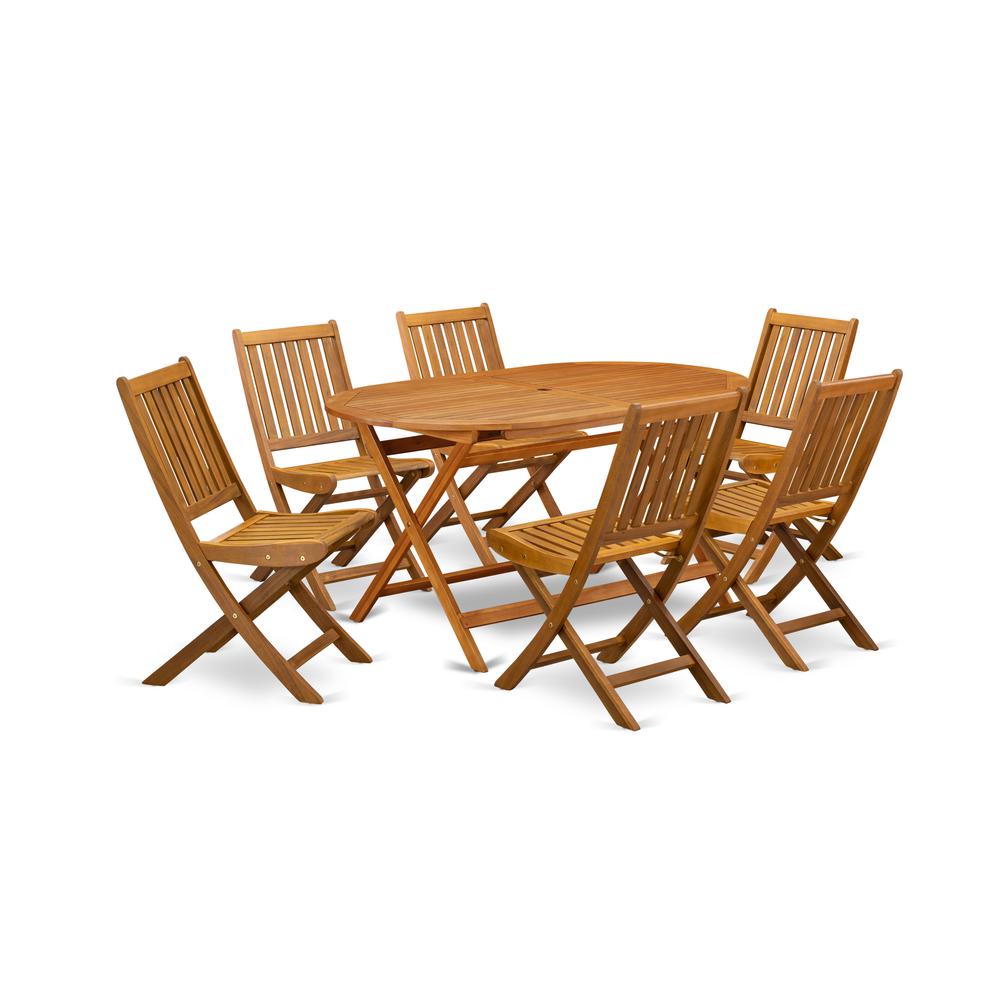  7-Piece Outdoor Table Set- 6 Outdoor Folding Chairs Slatted Back And Patio Table And Round Top And Dining Tables By East West Furniture 