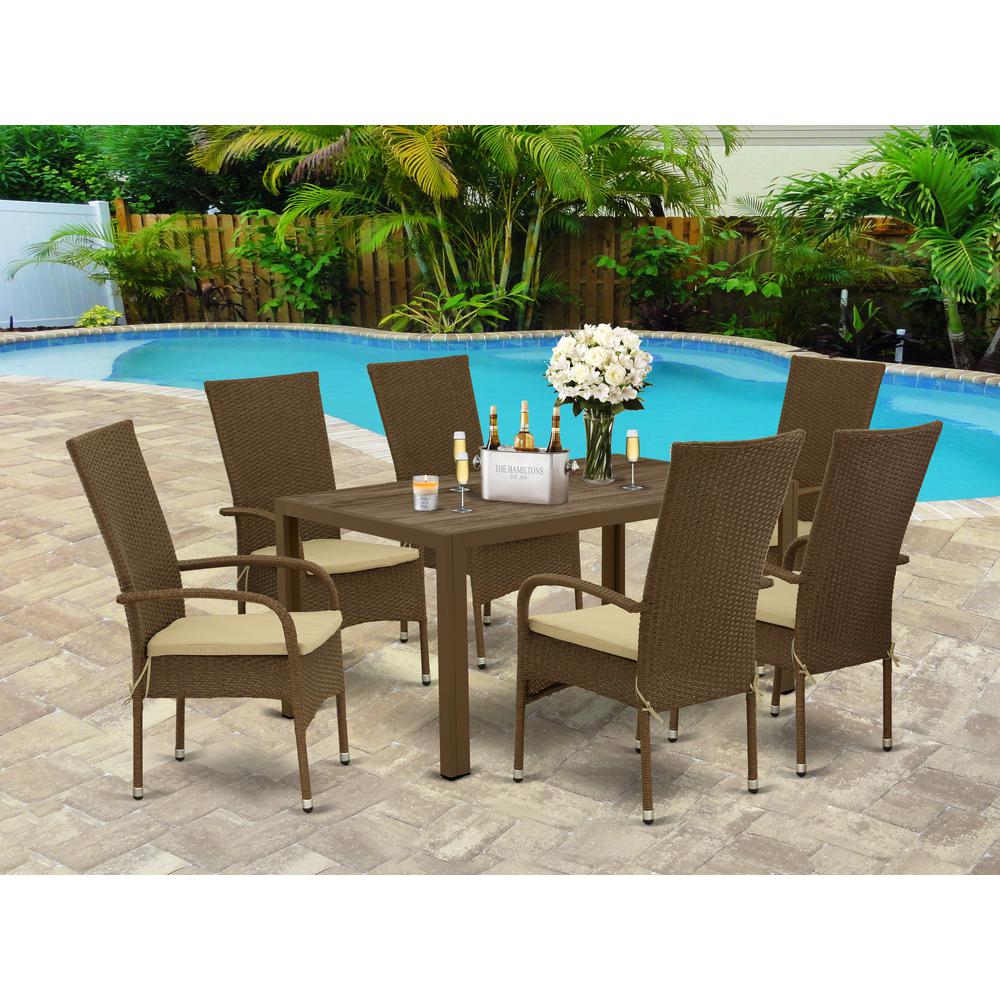  Wicker Patio Set Brown JUOS7-02A By East West Furniture 