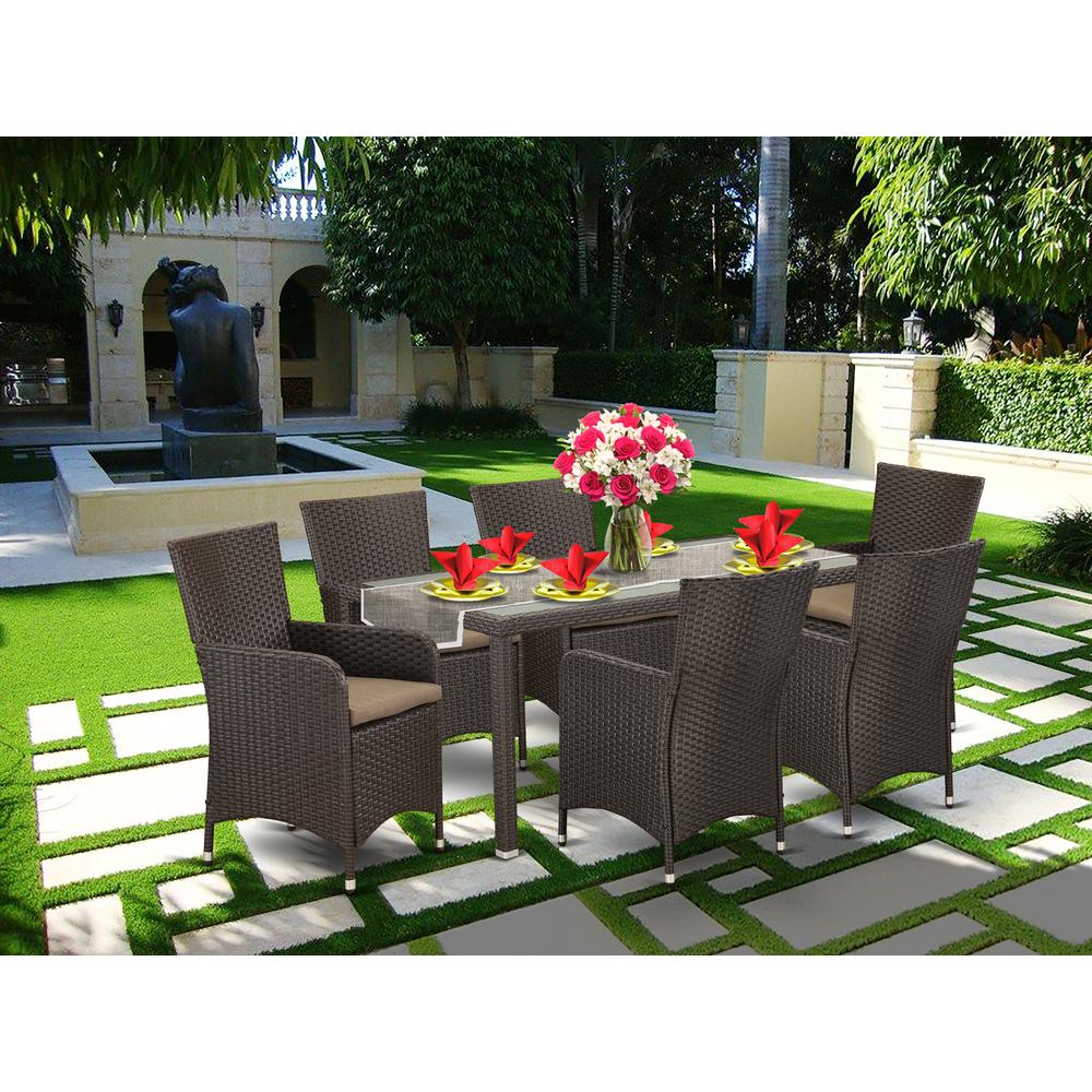  Wicker Patio Set Dark Brown LULU7-63S By East West Furniture 