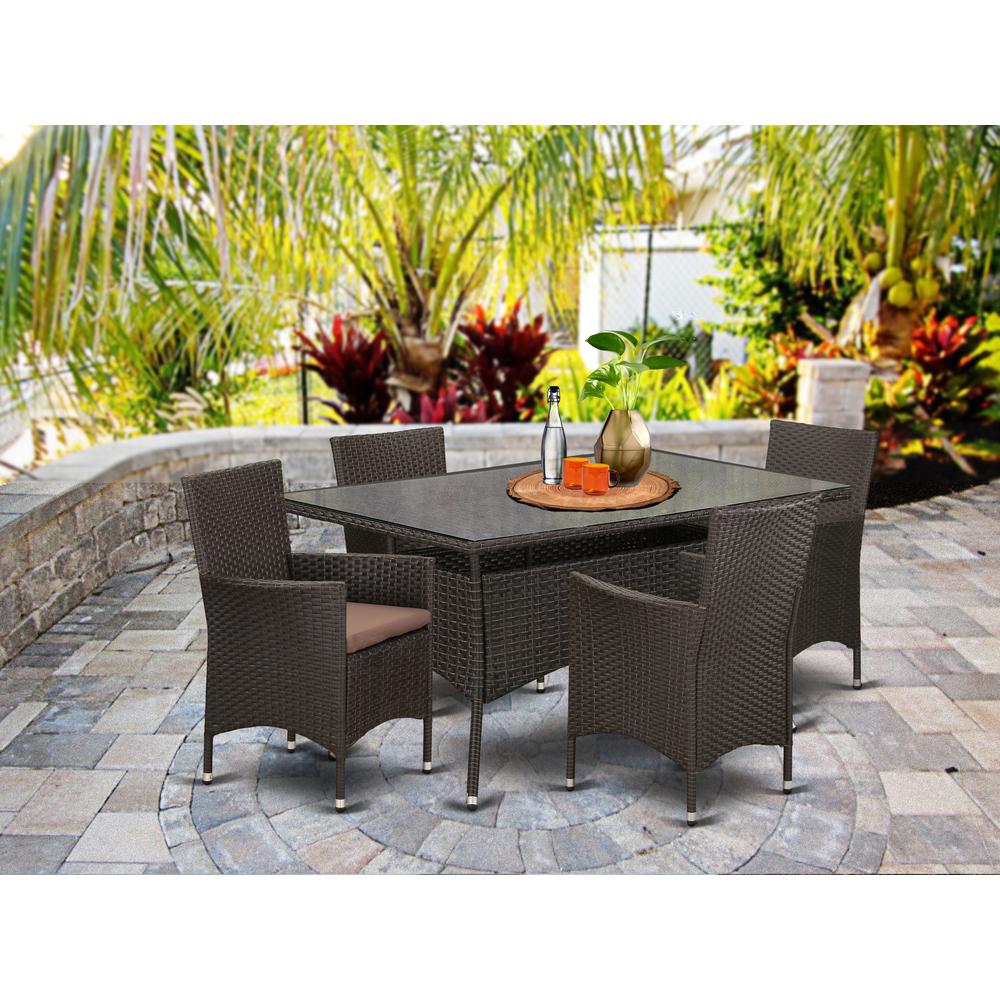  Wicker Patio Set Dark Brown VLVL5-63S By East West Furniture 