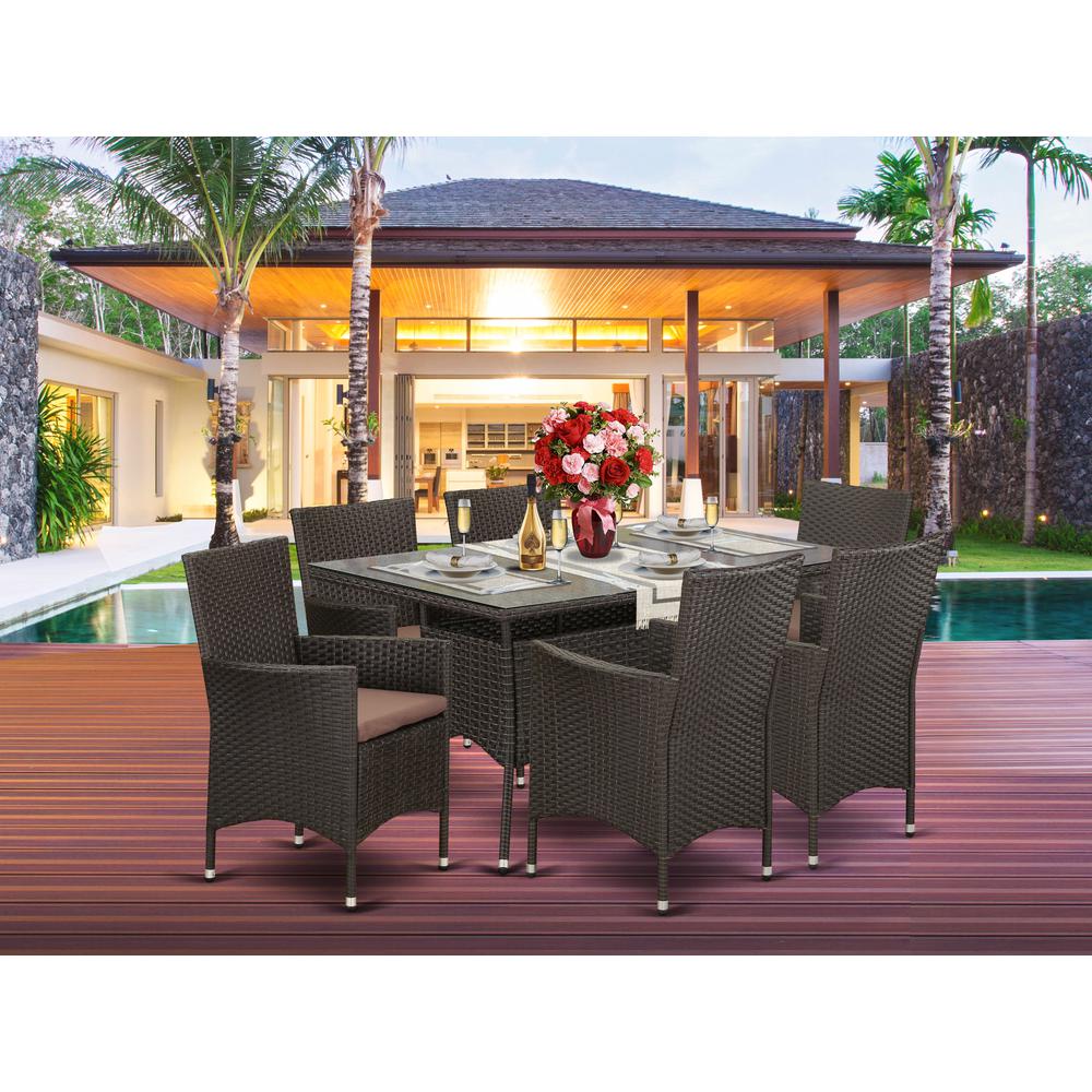  Wicker Patio Set Dark Brown VLVL7-63S By East West Furniture 