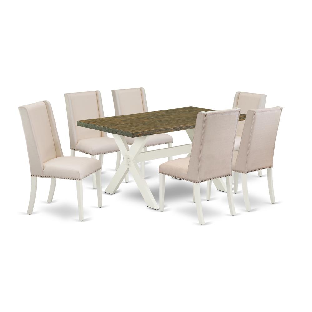  7-Piece Modern Kitchen Table Set An Excellent Distressed Jacobean Kitchen Rectangular Table Top And 6 Excellent Linen Fabric Parson Chairs By East West Furniture 