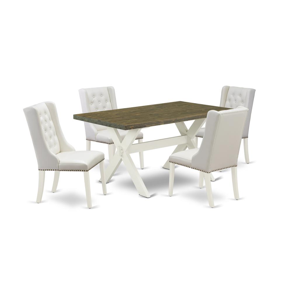  5-Piece Dining Table Set Consists Of 4 White Pu Leather Dining Chairs By East West Furniture 