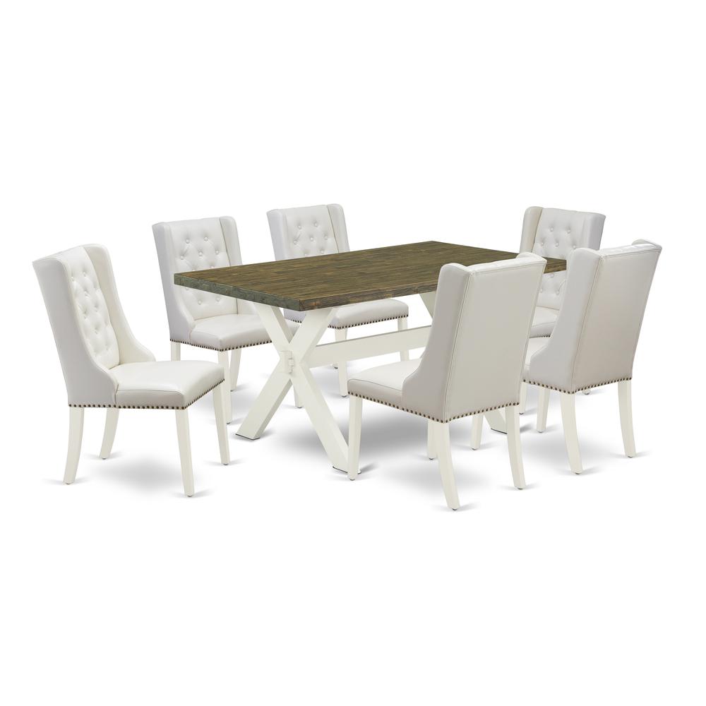  7-Pc Dining Set Includes 6 White Pu Leather Upholstered Dining Chair Button Tufted By East West Furniture 