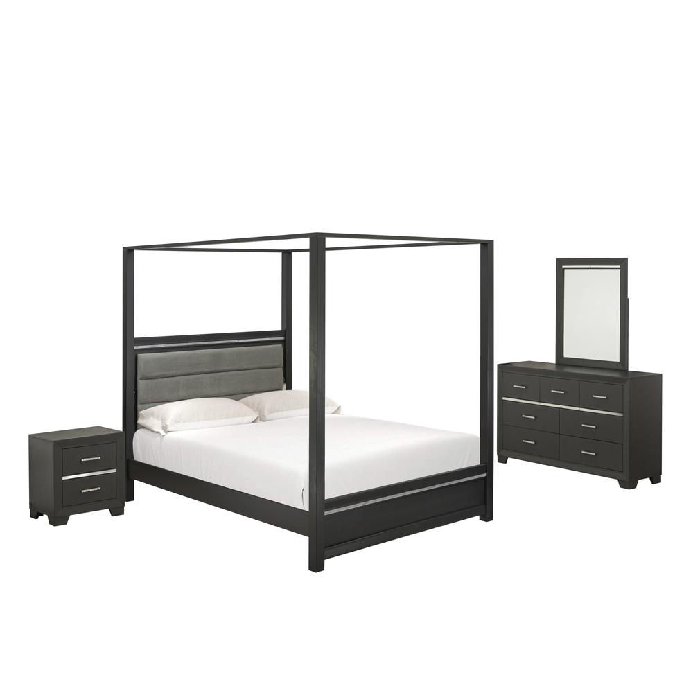  4-Piece Denali Bedroom Set - A Modern Bed Frame, Small Nightstand, Rectangular Mirror, And A Bedroom Dresser - Brushed Gray Finish By East West Furniture 