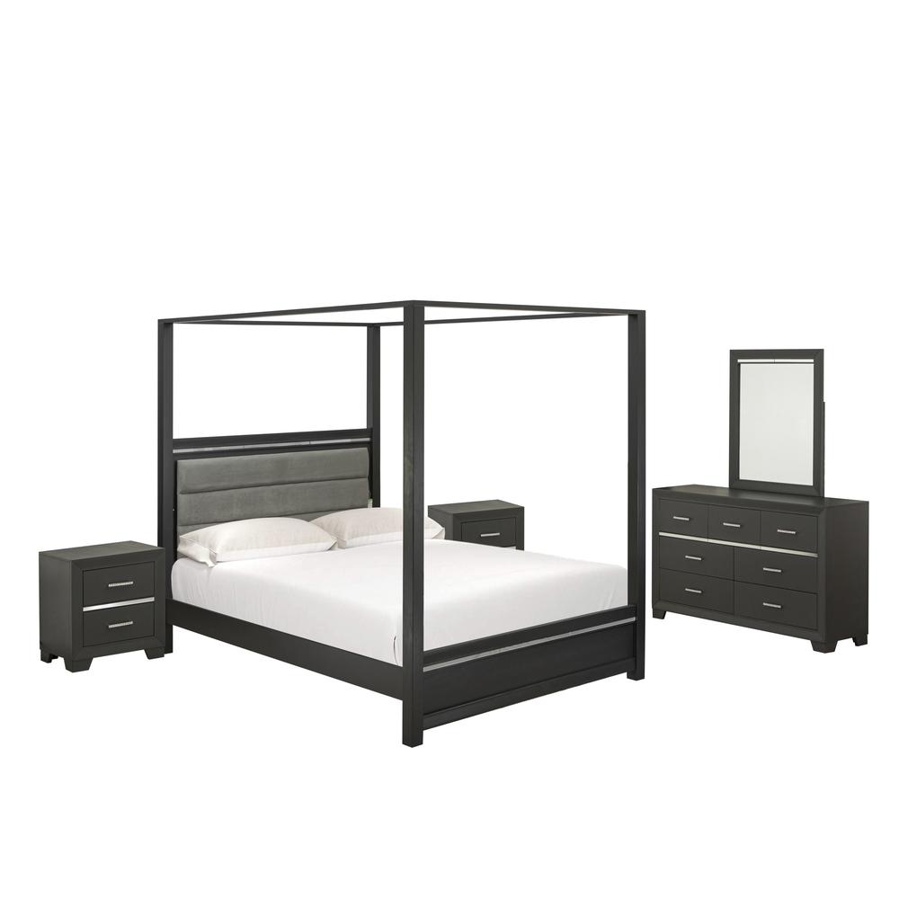  5-Piece Denali Queen Size Bedroom Set - Queen Bed Frame, Modern Nightstand, Bedroom Mirror, And A Modern Dresser - Brushed Gray Finish By East West Furniture 