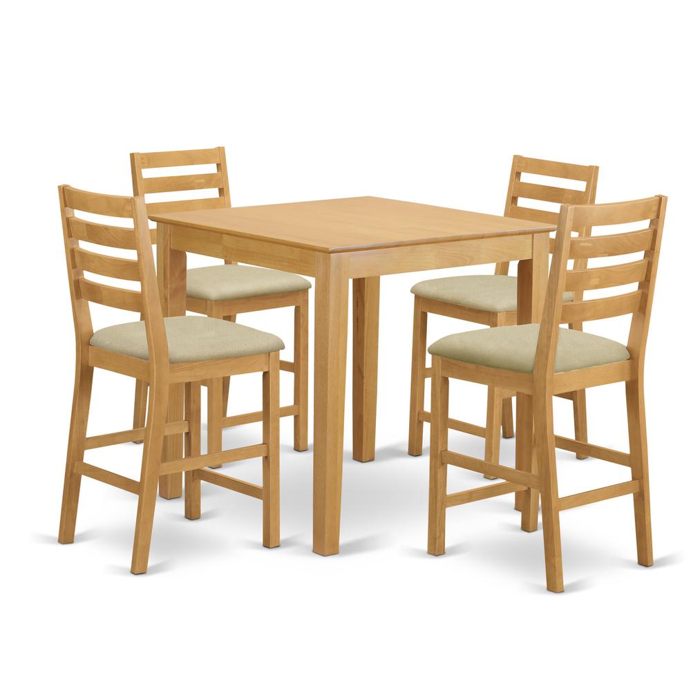  Pbcf5-Oak-C 5 Pc Counter Height Table And Chair Set - Counter Height Table And 4 Dinette Chairs. By East West Furniture 