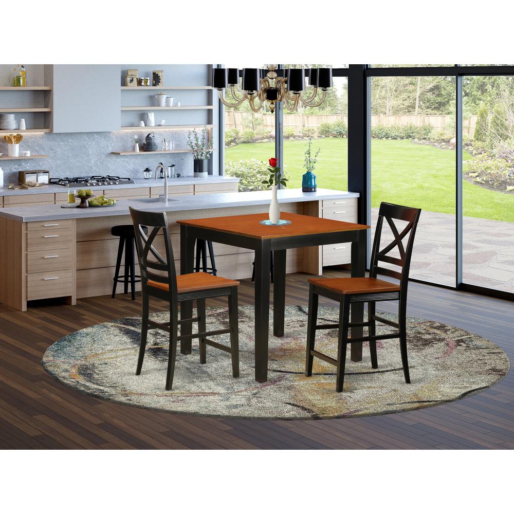  3 Pc Pub Table Set - Kitchen Dinette Table And 2 Counter Height Dining Chair. By East West Furniture 