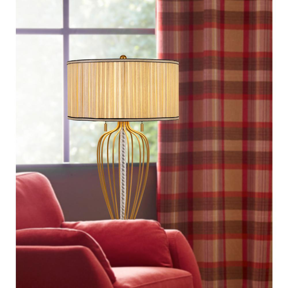  Laval 60W X 2 Metal Table Lamp With Pleated Softback Fabric Shade And Pull Chain Switch By Cal Lighting 