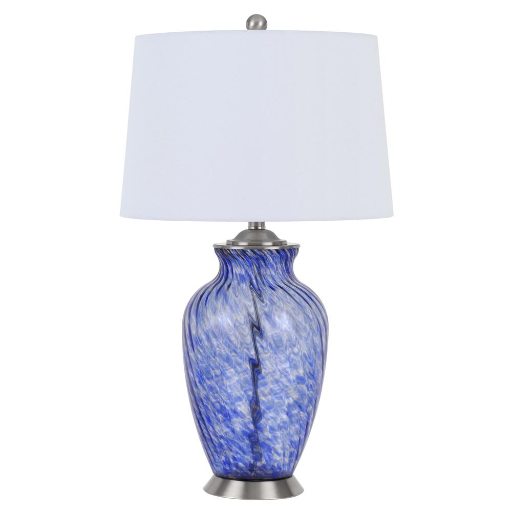  150W 3 Way Ashland Glass Table Lamp With Hardback Taper Drum Fabric Shade By Cal Lighting 