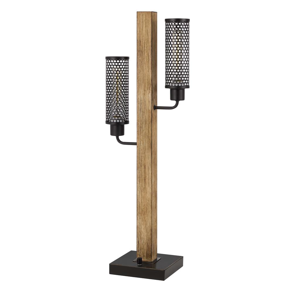  60W X 2 Lenox Lantern Style Rubber Wood / Metal Table Lamp With Mesh Metal Shades By Cal Lighting 