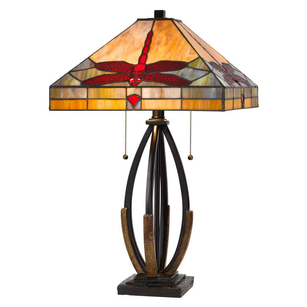  60W X 2 Tiffany Table Lamp With Pull Chain Switch And Metal And Resin Lamp Body By Cal Lighting 