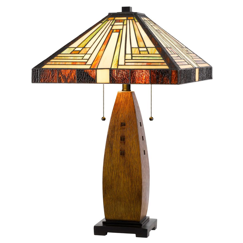  60W X 2 Tiffany Table Lamp W/ Pull Chain Switch W/ Resin Lamp Body By Cal Lighting 