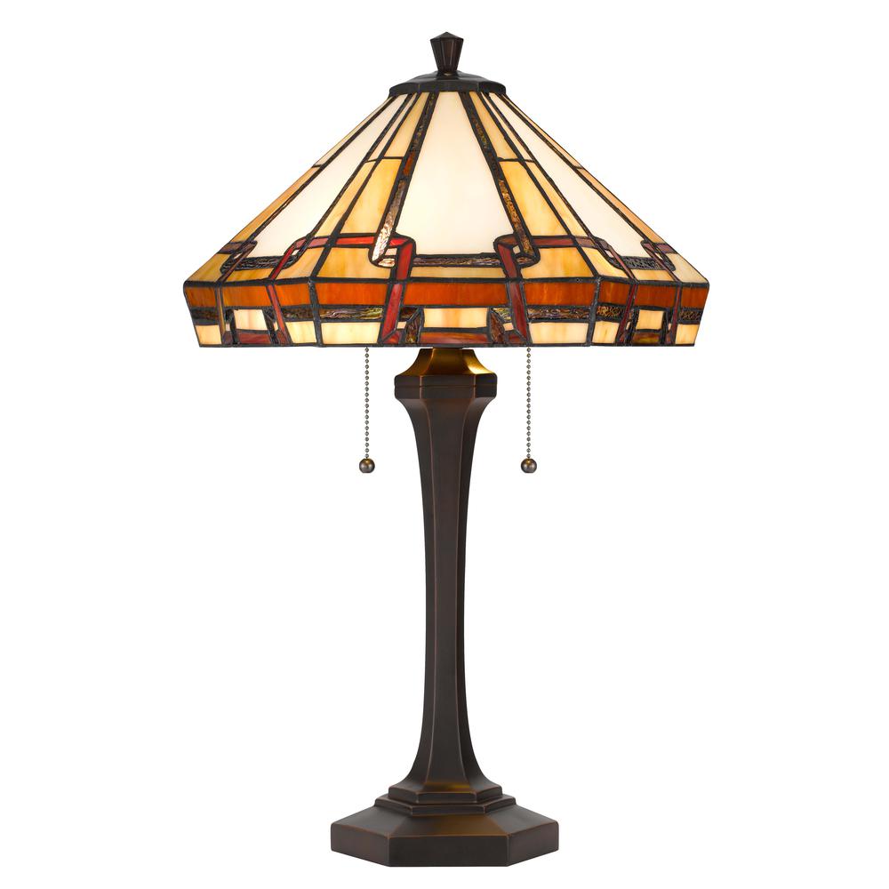  60W X 2 Tiffany Table Lamp With Pull Chain Switch With Resin Lamp Body By Cal Lighting 