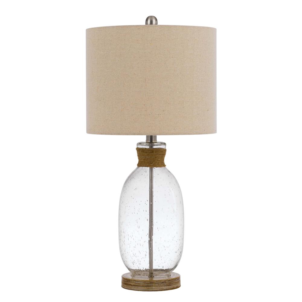  150W 3 Way Seymour Bubbled Glass Table Lamp With Resin Base And Hardback Drum Linen Shade By Cal Lighting 