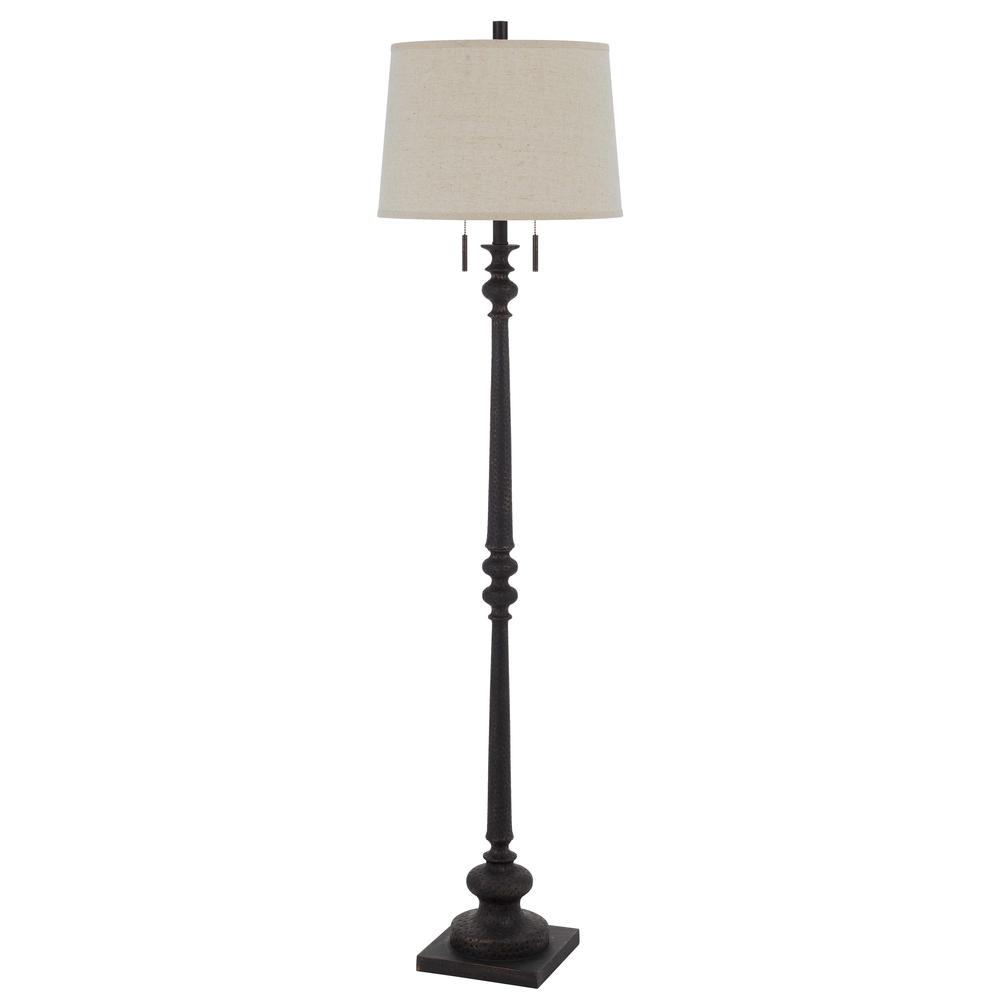  60W X 2 Torrington Resin Floor Lamp With Pull Chain Switch And Hardback Linen Shade By Cal Lighting 