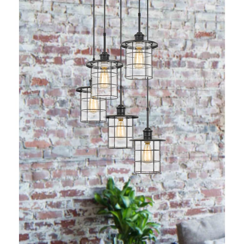  60W X 5 Silverton Metal/Glass Pendant Fixture (Edison Bulbs Not Included), Dark Bronze By Cal Lighting 