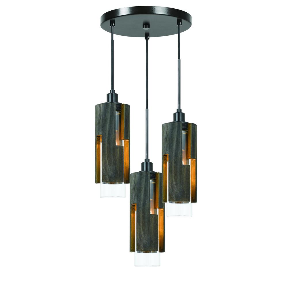  60W X 3 Reggio Wood Pendant Glass Fixture (Edison Bulbs Not Included) By Cal Lighting 