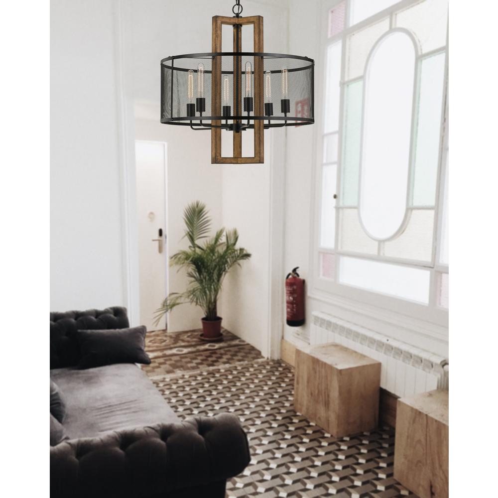  60W X 6 Monza Wood Chandelier With Mesh Shade (Edison Bulbs Not Included) By Cal Lighting 