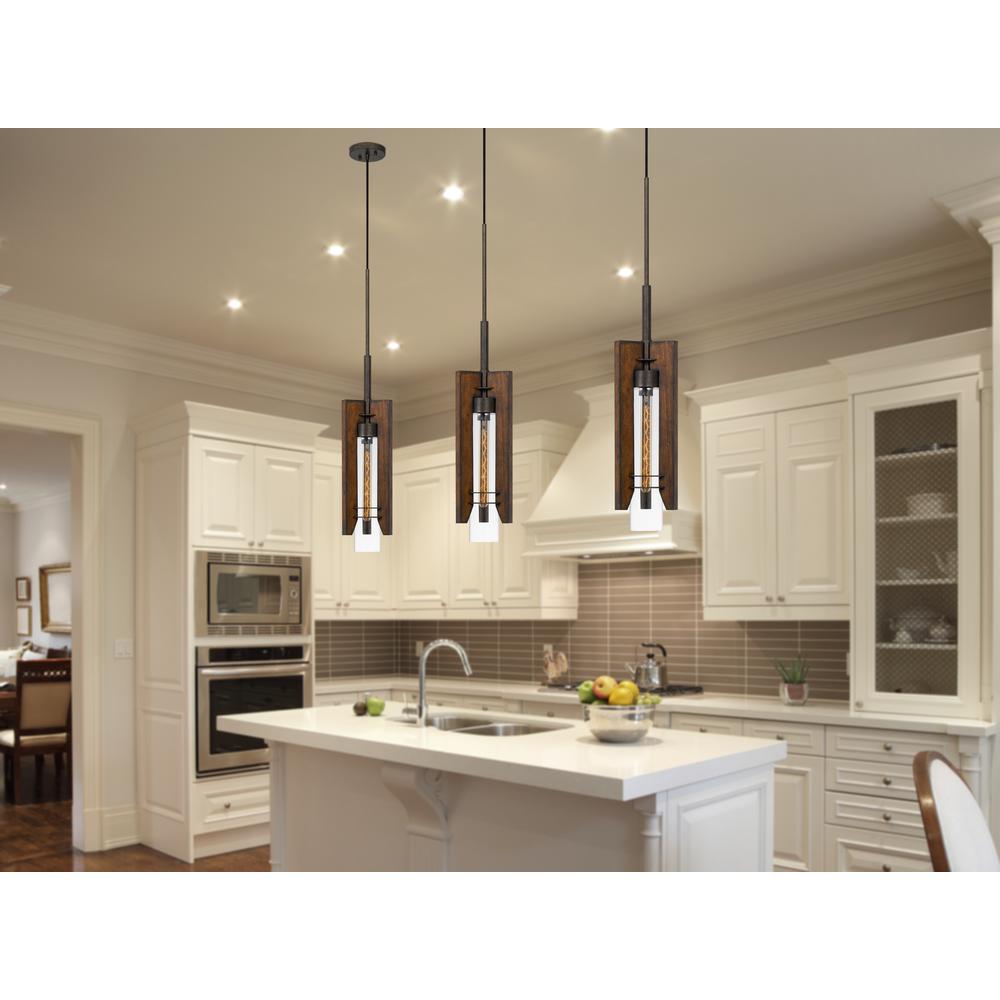  60W Almeria Wood/Glass Pendant Fixture (Edison Bulb Not Included) By Cal Lighting 