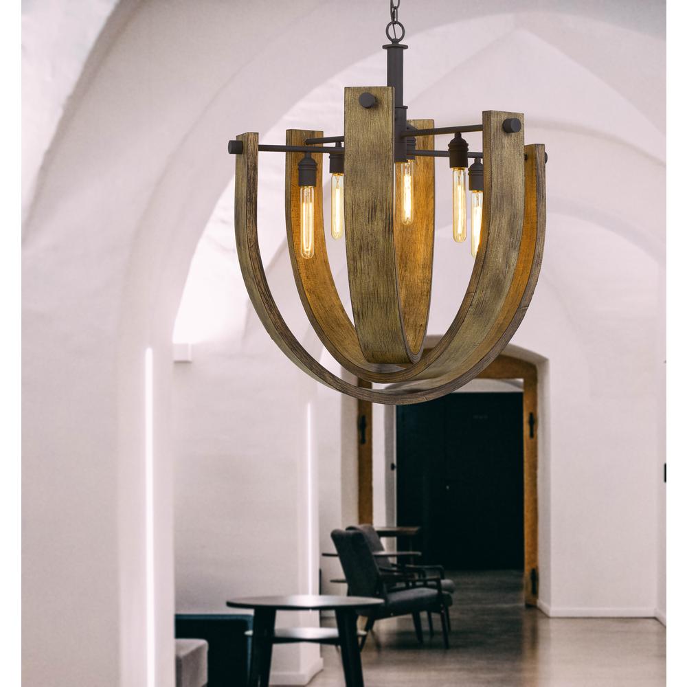  60W X 6 Padova Metal/Wood Chandelier (Edison Bulbs Are Not Included) By Cal Lighting 