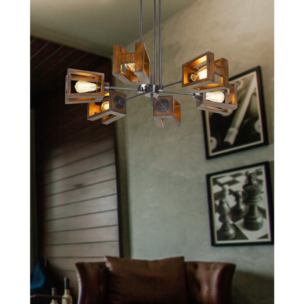  60W X 6 Biel Metal/Wood Chandelier (Edison Bulbs Not Included) By Cal Lighting 