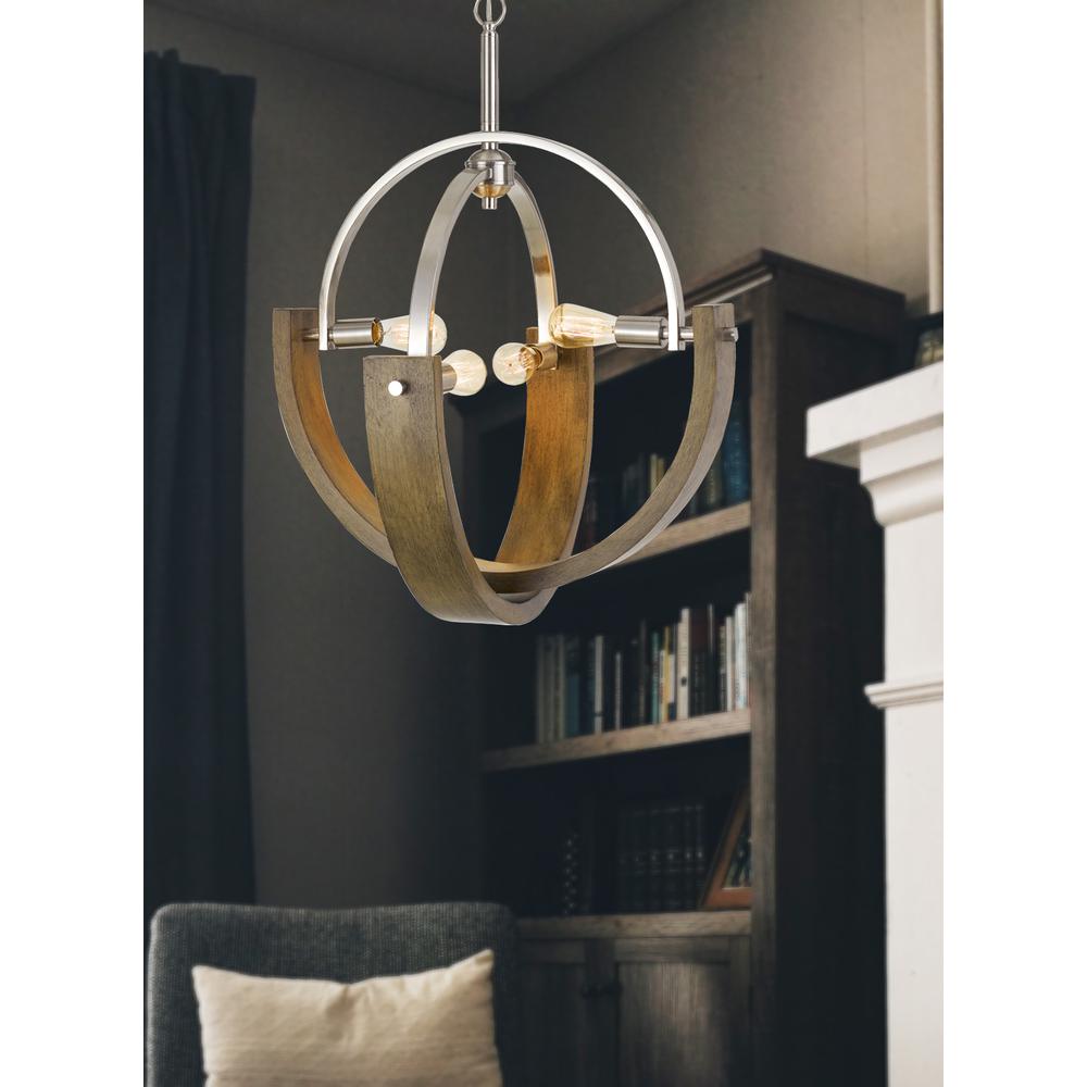  60W X 4 Rauma Metal/Wood Chandelier (Edison Bulbs Are Not Included) By Cal Lighting 