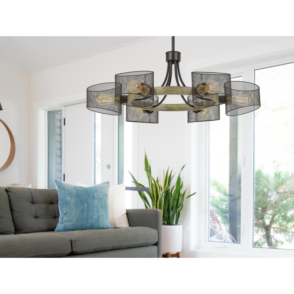  60W X 6 Dronten Metal/Wood Chandelier With Mesh Shades (Edison Bulbs Are Not Included) By Cal Lighting 