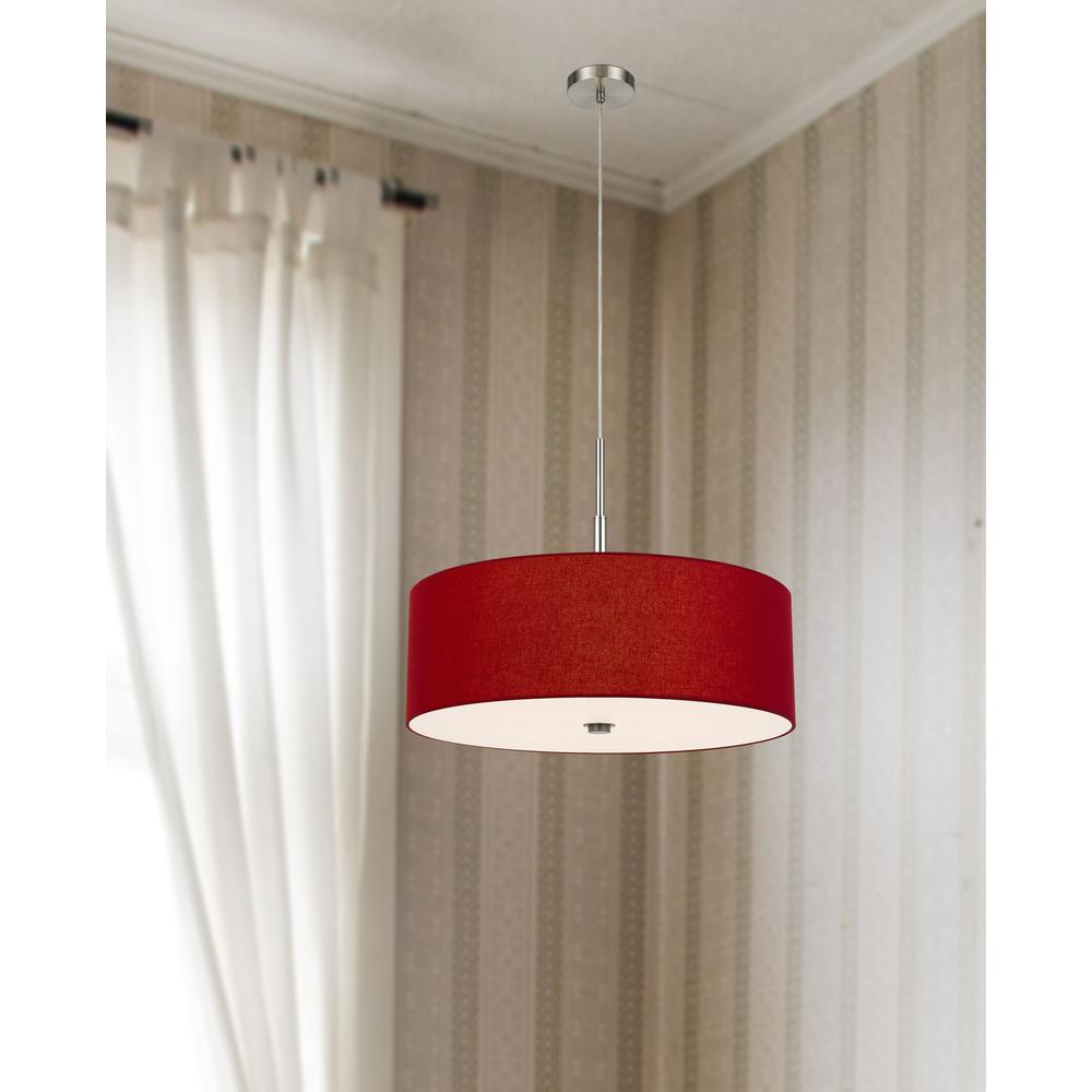  60W X 4 Lonoke Pendant Fixture With Hardback Drum Shade, Maroon By Cal Lighting 