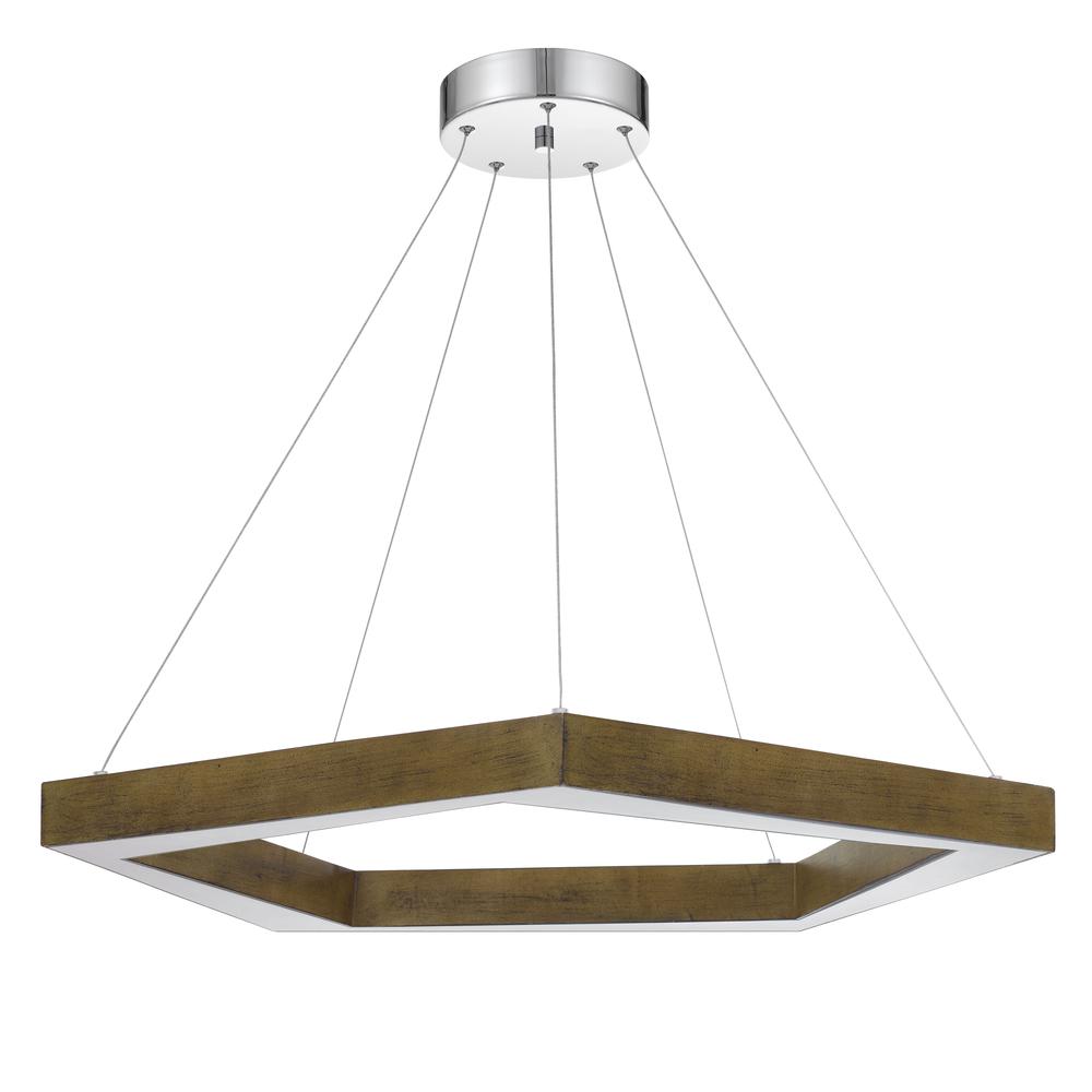  Metz Dimmable Integrated Led Polygon Pine Wood Pendant Fixture. 38W, 3000 Lumen, 3000K, Pine By Cal Lighting 