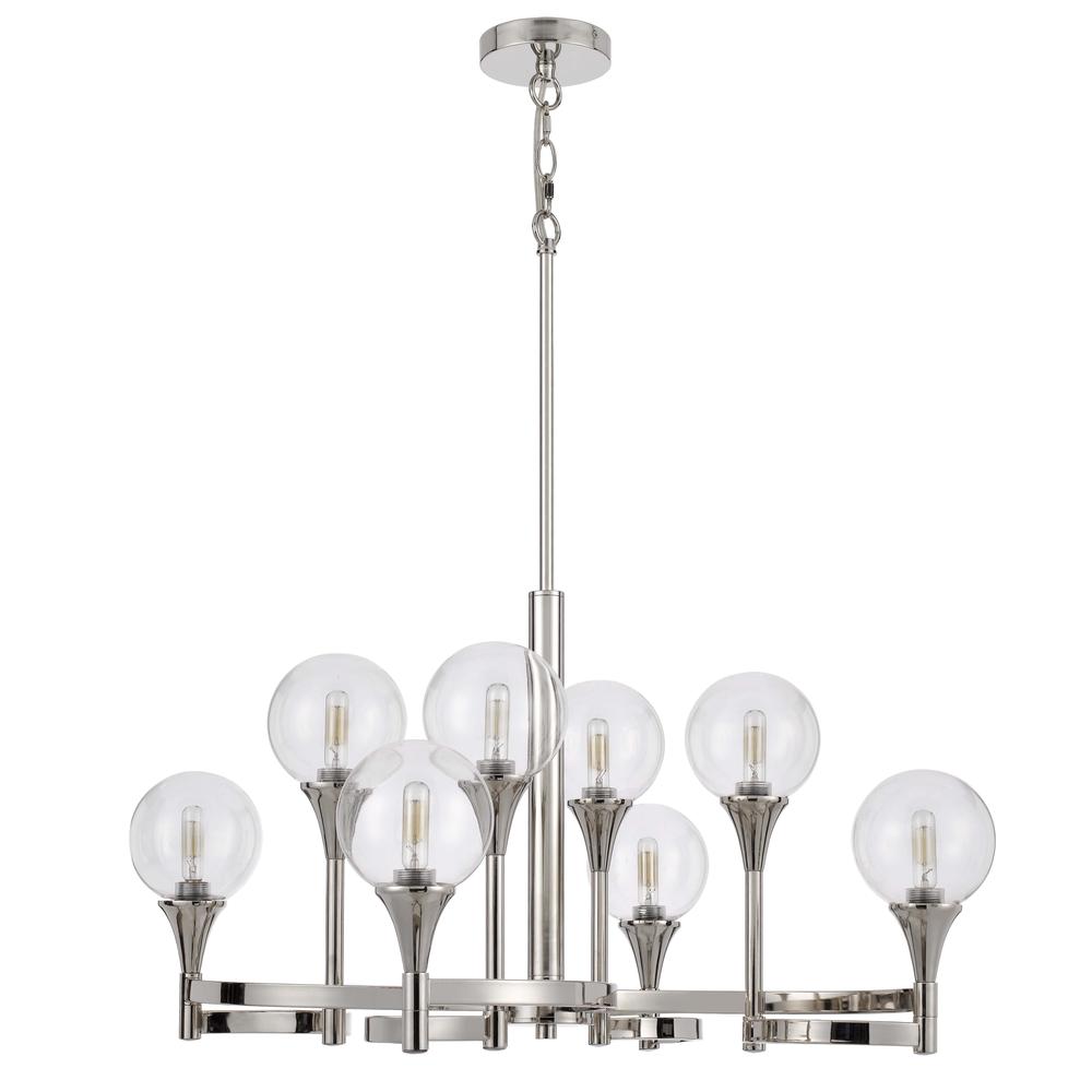  15W X 8 Milbank Metal Chandelier And Clear Round Glass Shades By Cal Lighting 