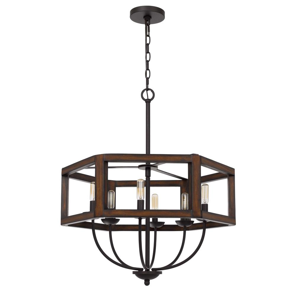  60W X 6 Renton Hexagon Rubber Wood / Metal Chandelier By Cal Lighting 