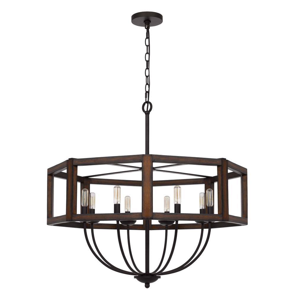  60W X 8 Renton Hexagon Rubber Wood / Metal Chandelier By Cal Lighting 