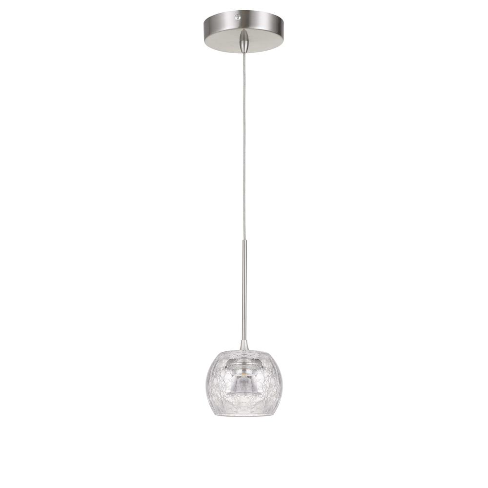  Ithaca 3000K, 8W, 700 Lumen, 90 Cri Dimmable Led Glass Mini Pendant With Clear Crackle Glass By Cal Lighting 