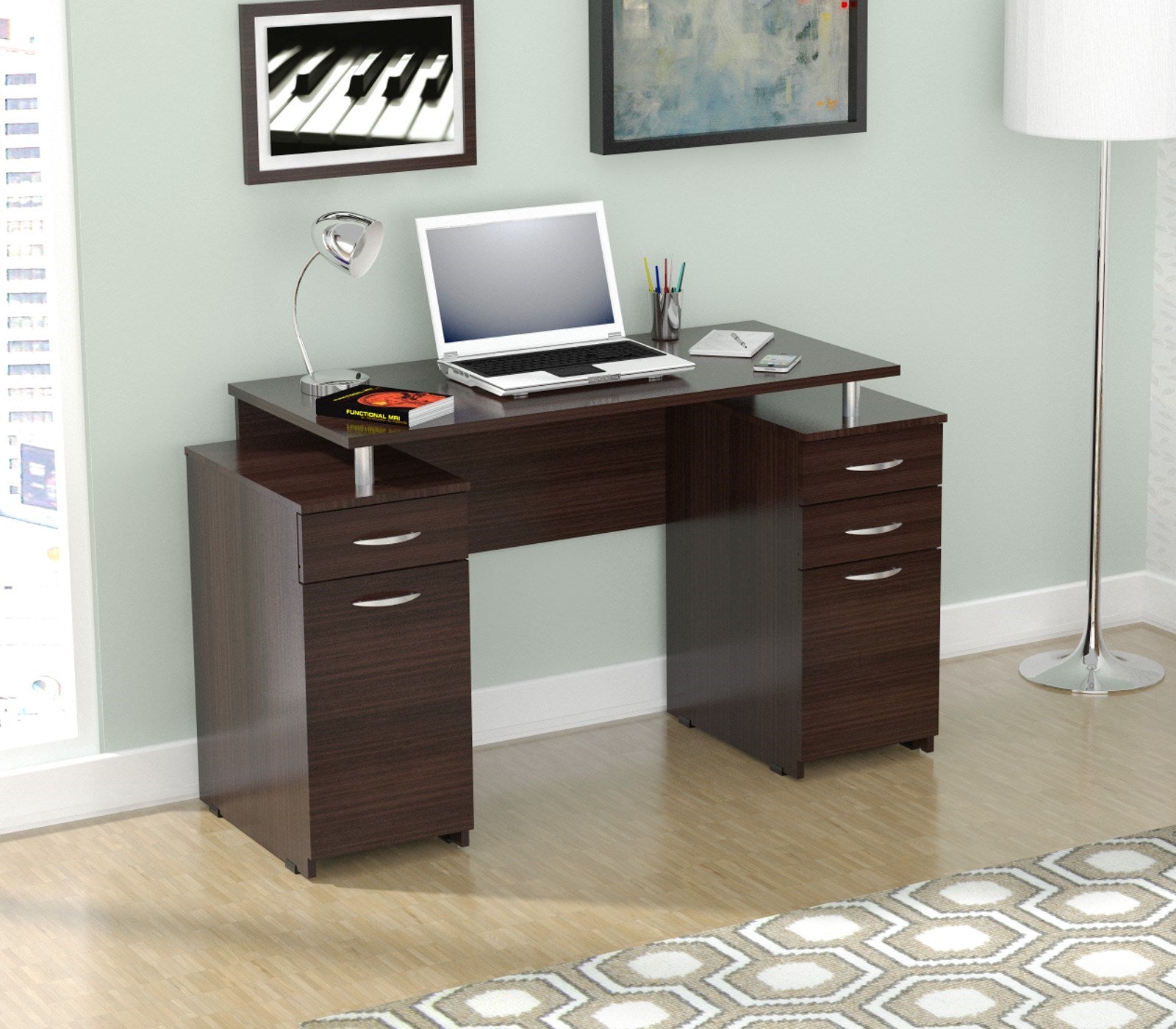  Espresso Finish Wood Computer Desk with Four Drawers By Homeroots 