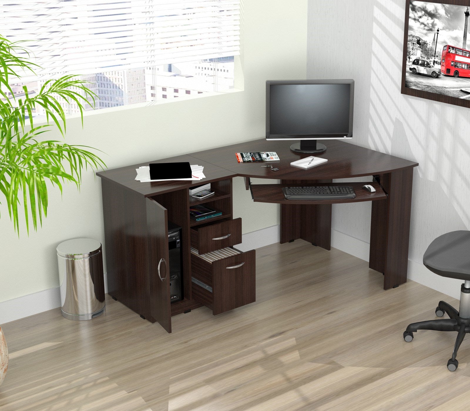  Espresso Finish Wood L Shape Corner Computer Desk By Homeroots 