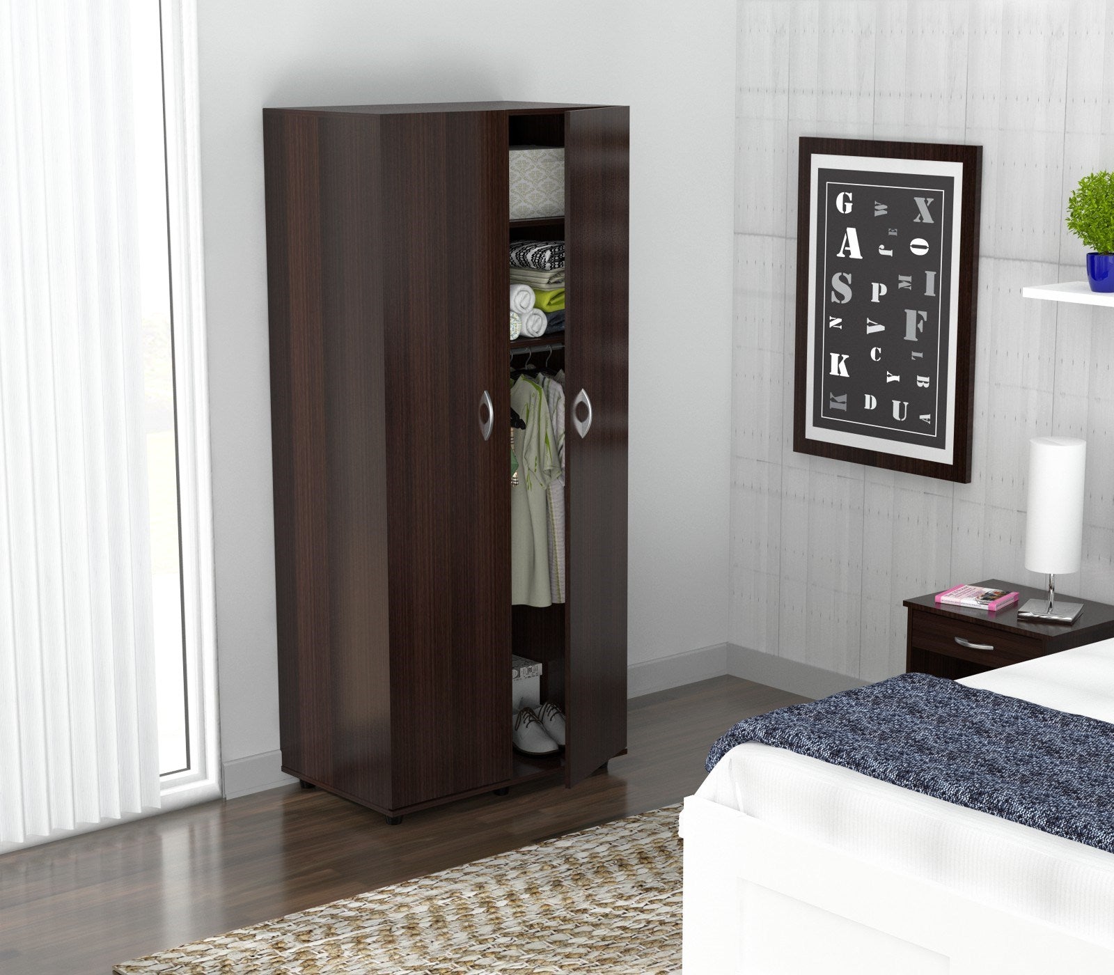  Espresso Finish Wood Wardrobe With Two Doors By Homeroots 