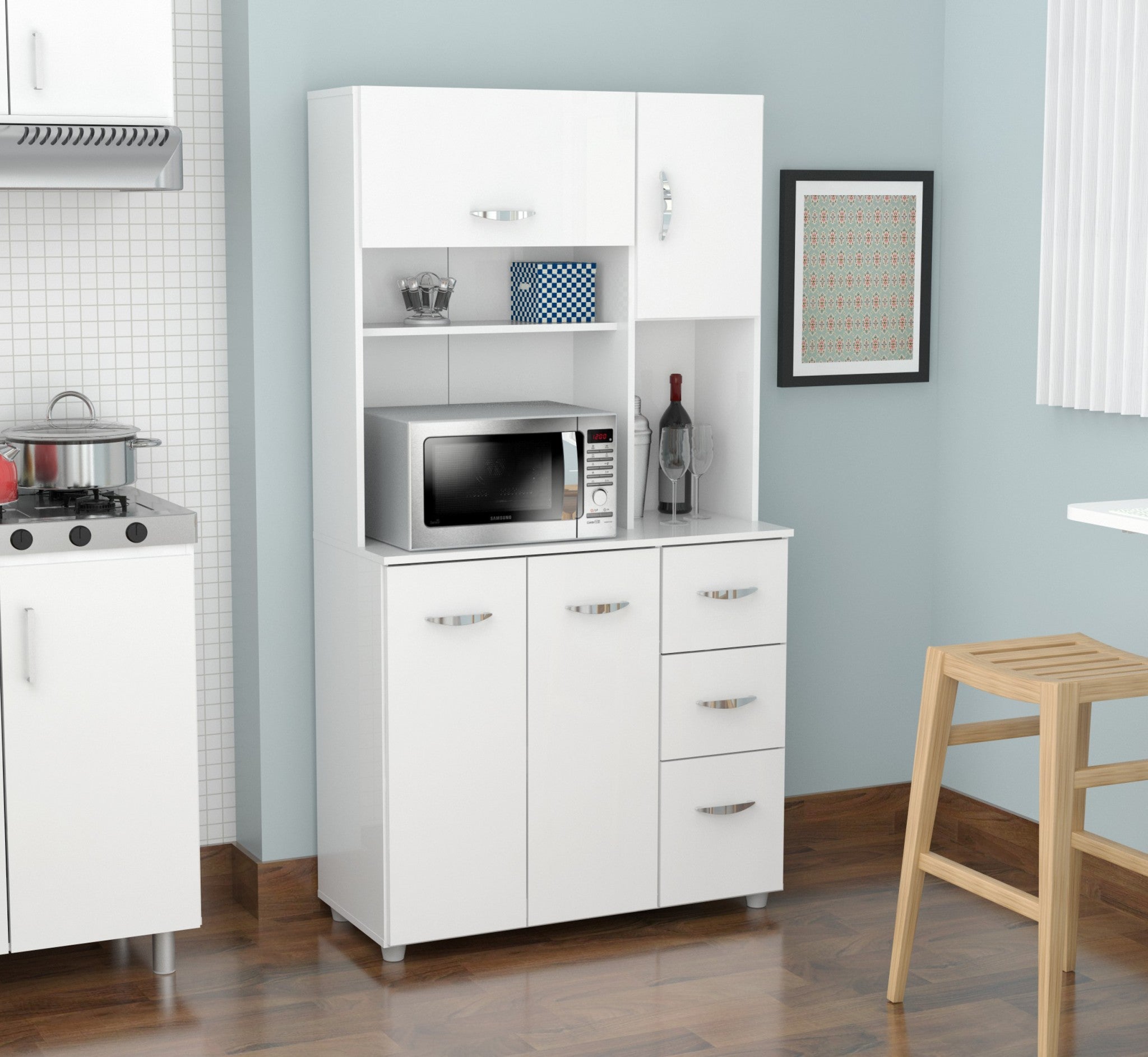  White Finish Wood Kitchen Storage Cabinet By Homeroots 