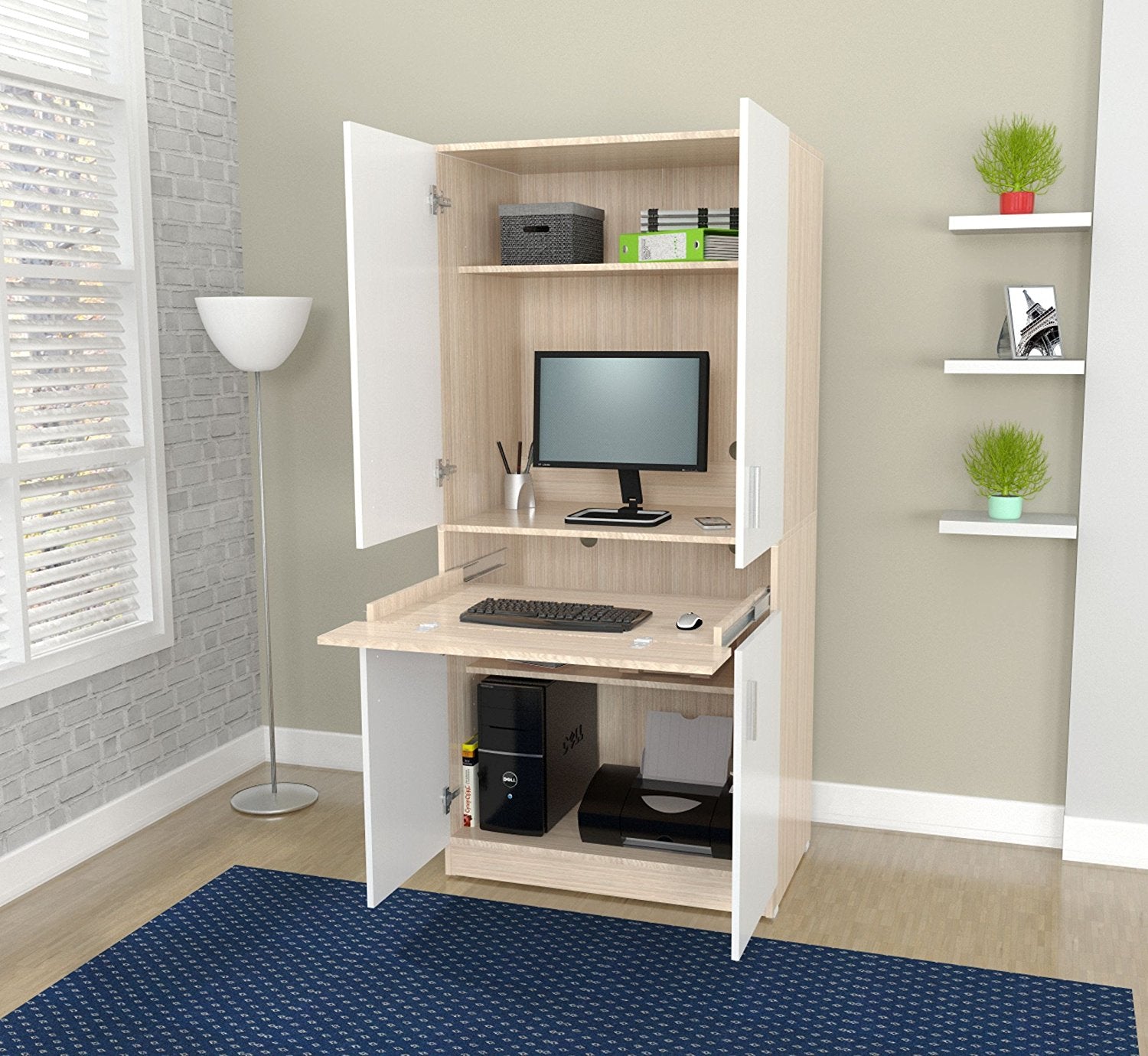  White and Natural Finish Wood Computer Hutch Desk By Homeroots 