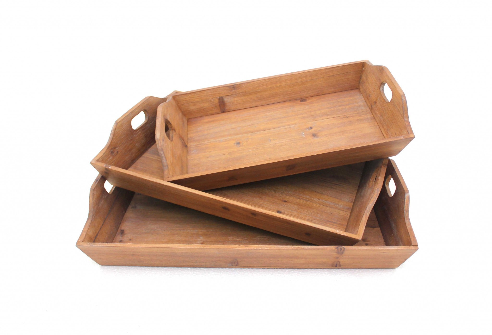  Brown Country Cottage Wooden - Serving Tray 3Pcs By Homeroots 