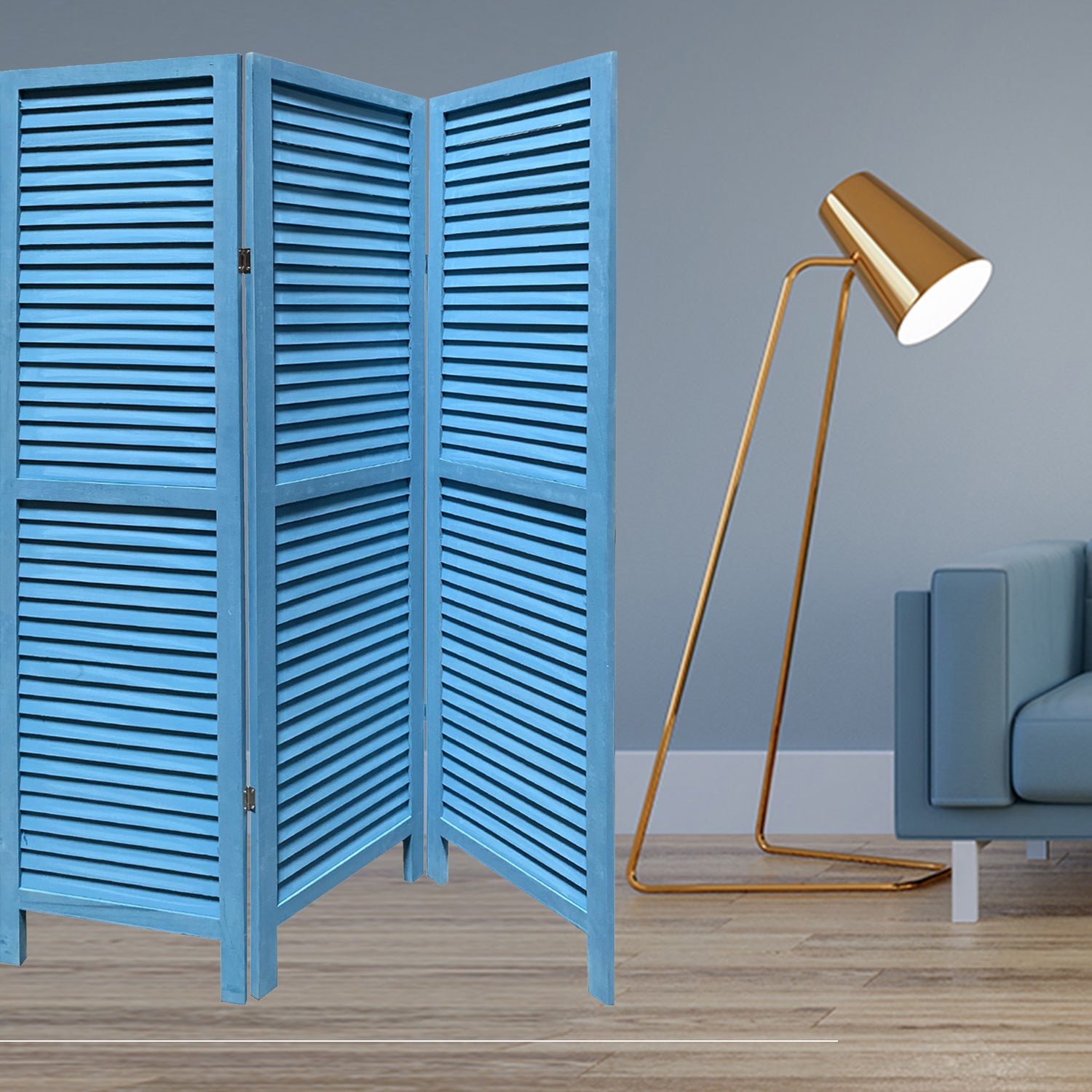  Blue Finish Wood Shutter 3 Panel Room Divider Screen By Homeroots 