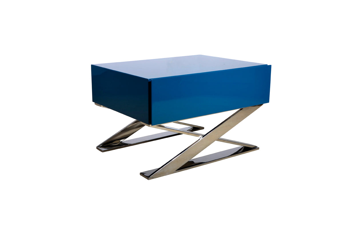  Contemporary Blue And Chrome Night Stand By Homeroots 