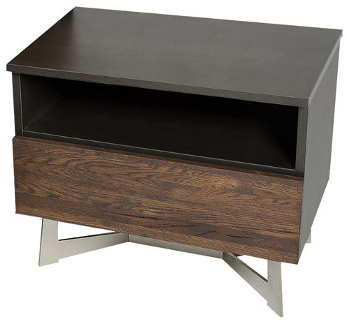  20' Dark Aged Oak Veneer Steel And Wood Nightstand By Homeroots 