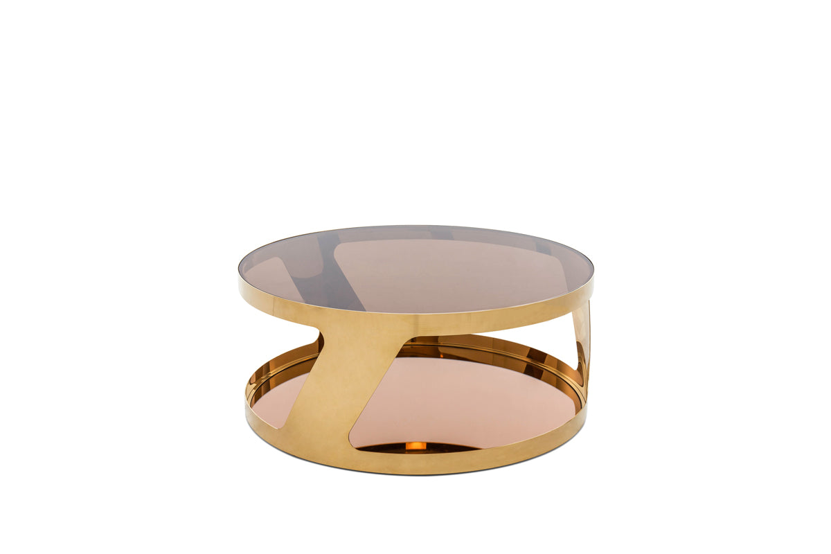  15' Gold Steel and Glass Round Coffee Table By Homeroots 