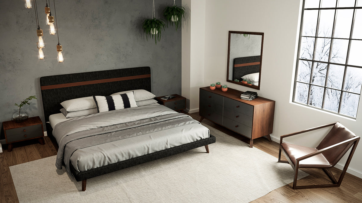  30 Grey and Walnut Veneer MDF and Wood Dresser with 6 Drawers By Homeroots 