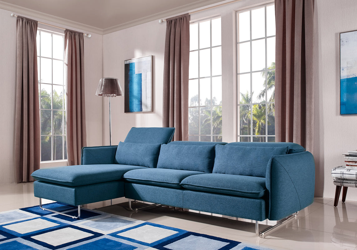  37' Blue Fabric Foam Wood and Steel Sectional Sofa By Homeroots 