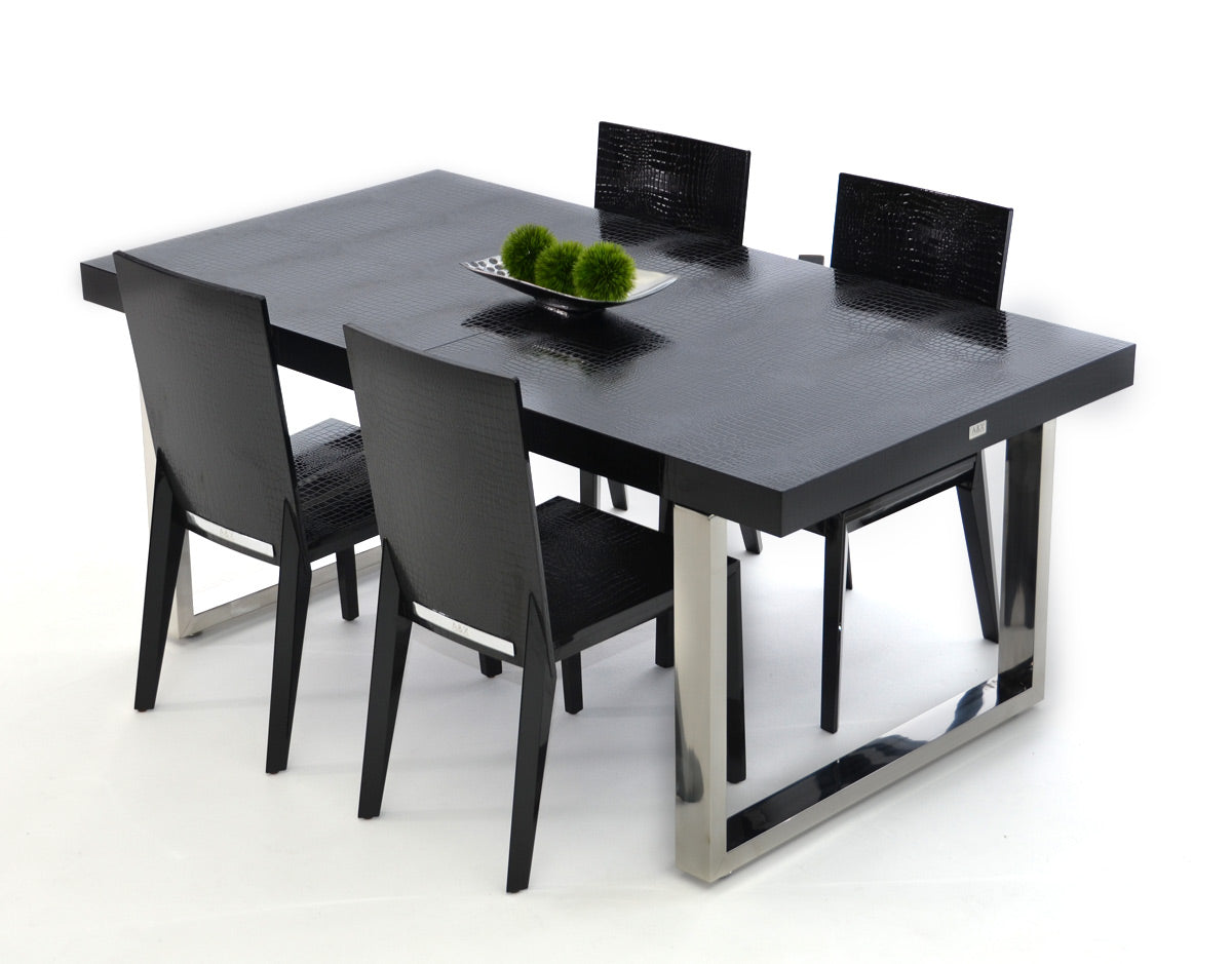  30' Black Crocodile Lacquer Mdf Dining Table With Stainless Steel Legs By Homeroots 