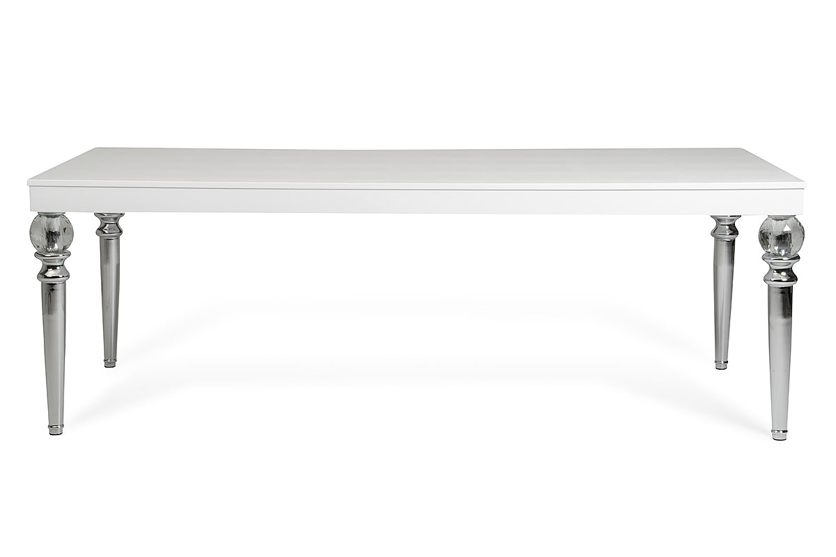  31' White Crocodile Dining Table With Crystal Clear Legs By Homeroots 