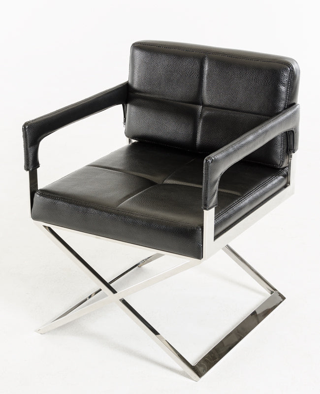  30' Black Bonded Leather and Metal Accent Chair By Homeroots 